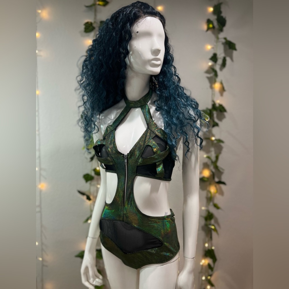 Holo green rave bodysuit